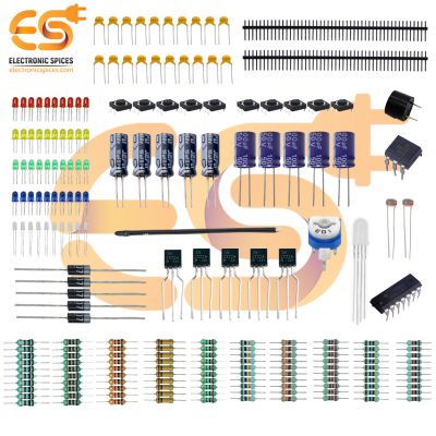 Combo of Mini Electronics Components with Buzzer, Switch Button, Ic's, LEDs, Potentiometer, Resistor, Capacitor etc.